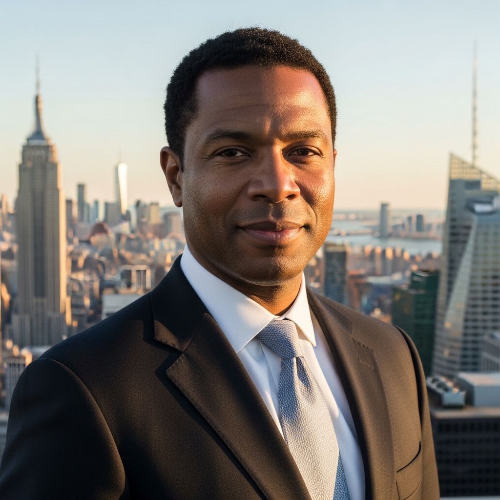 Исполнительный директор Deloare Джеймс Уитфилд — мужчина 50 лет в тёмном костюме на фоне нью-йоркского горизонта